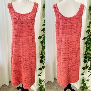 Old Navy Pink Knitted Crocheted Long Maxi Dress Boho Hippie Long - Size Large